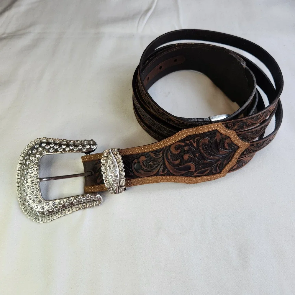 Tony Lama Leather Rhinestone‎ Belt Womens 36 Wide Western Rodeo Cowboy Cowgirl